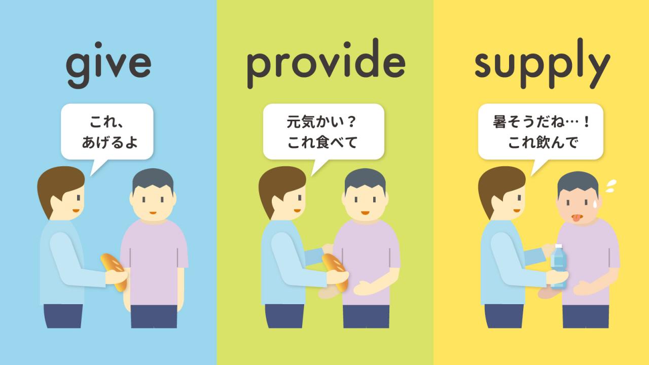 Give と provide と supply の違いとは? Give と provide と supply の違いとは?