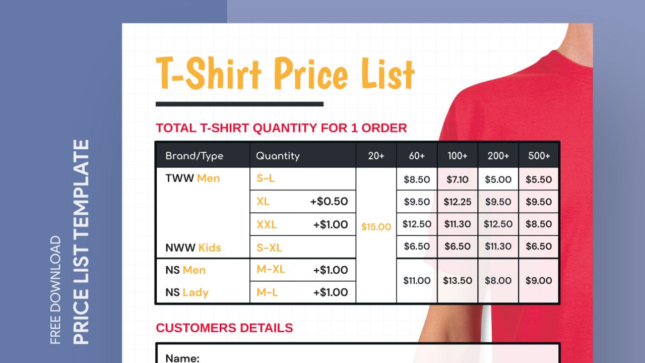 T Shirt Price List Template Free T Shirt Price List Template Free